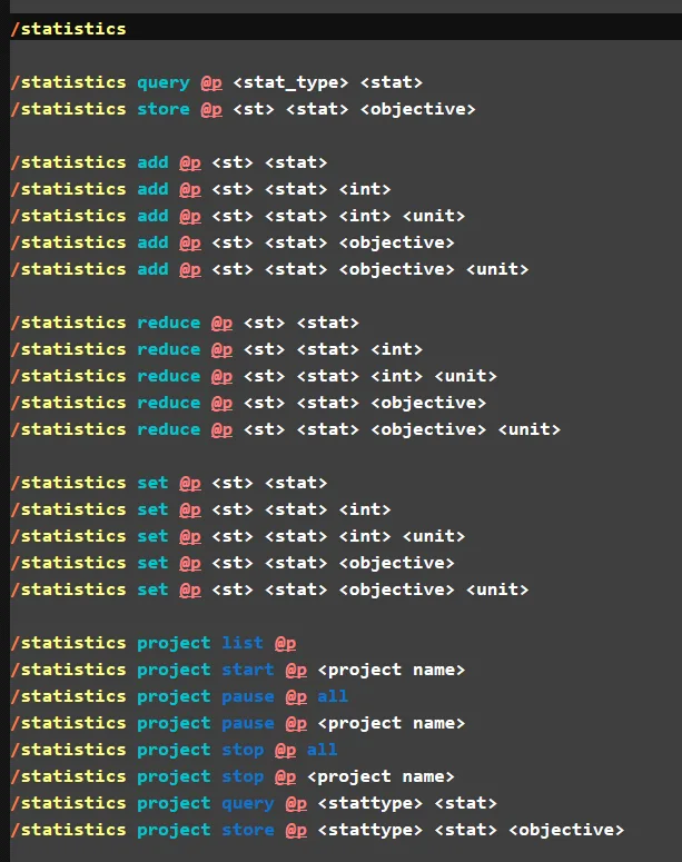 Дерево команд мода Command Statistics