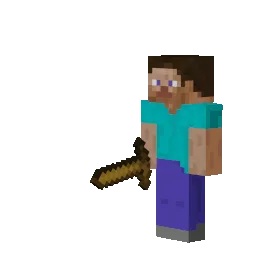 Персонаж в Minecraft совершает одноручный удар мечом.