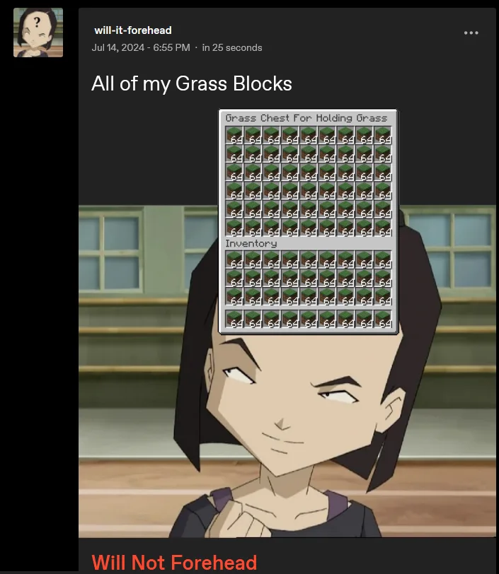 Инвентарь и сундук, заполненные блоками травы