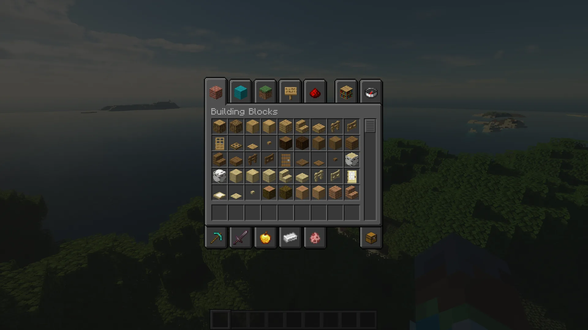 Инвентарь в креативном режиме в стиле Default Dark Mode.