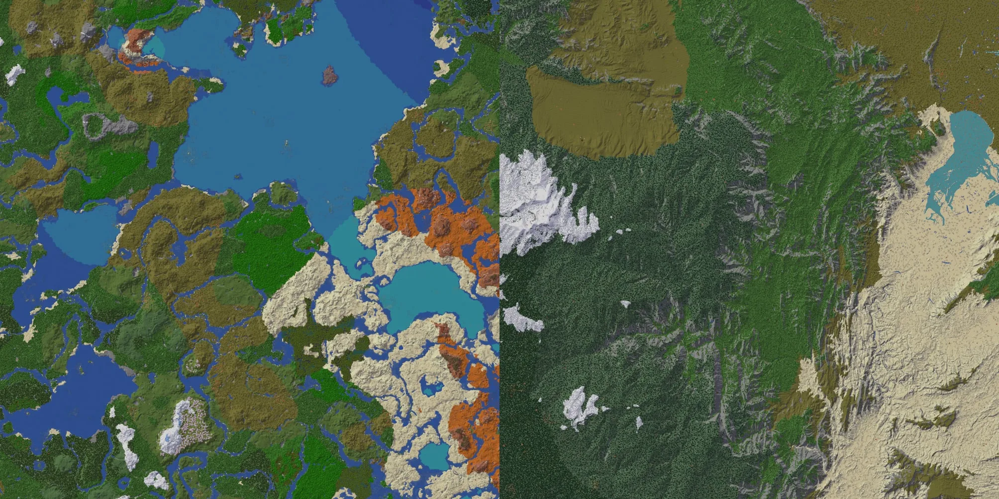Сравнение обычной карты и карты Terrain Diffusion