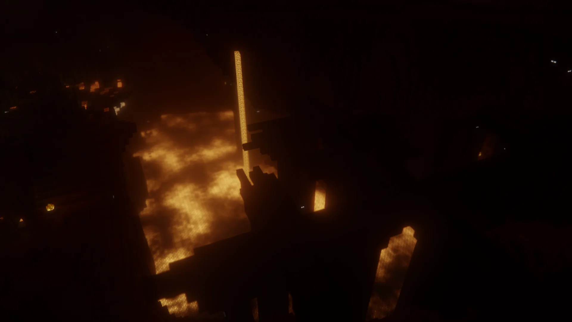 Адский биом в Minecraft с лавой и постройками.