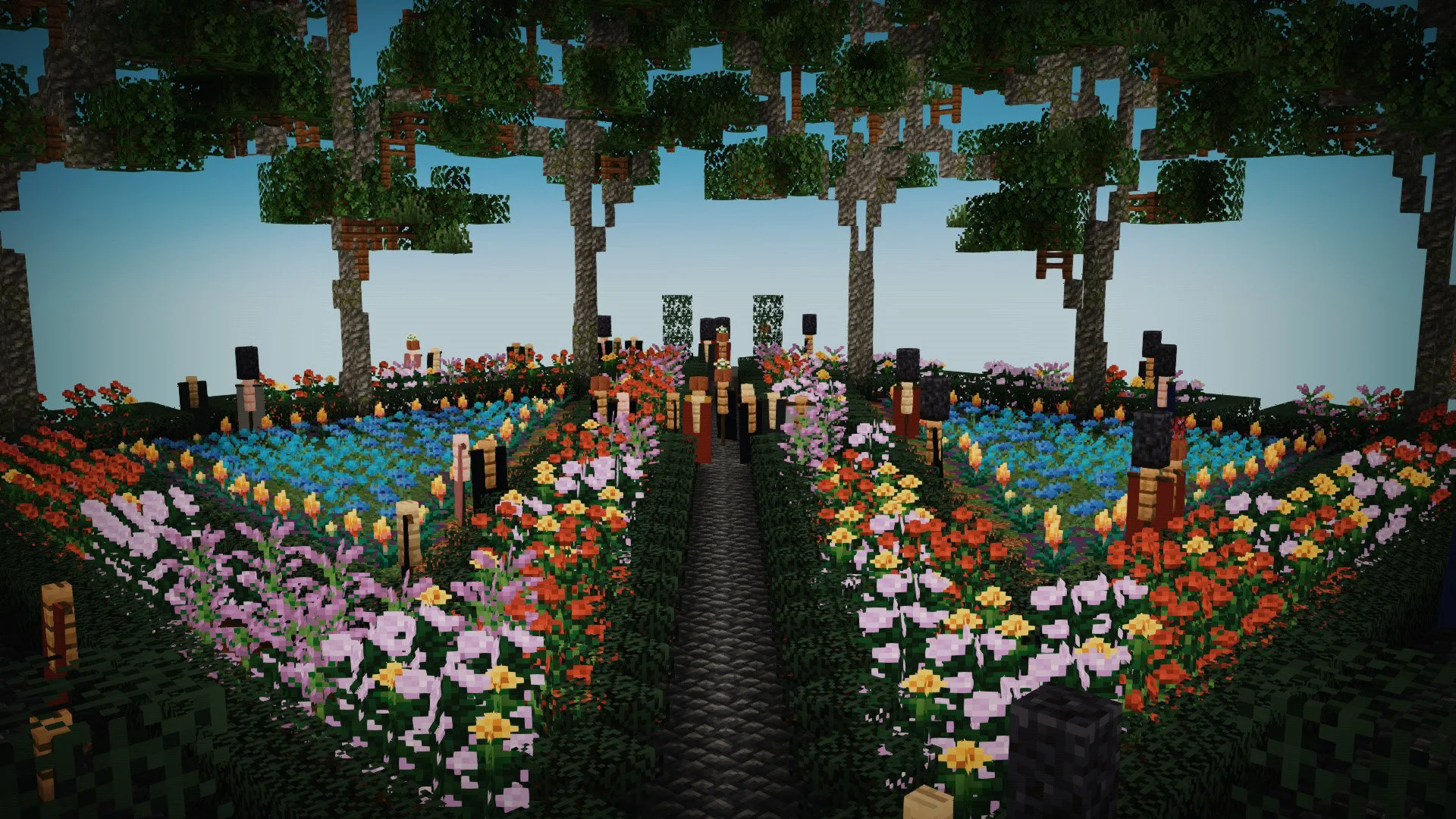 Садовый ландшафт с шейдерами Stracciatella и Skyfall LUT на карте Patrix Test Map.