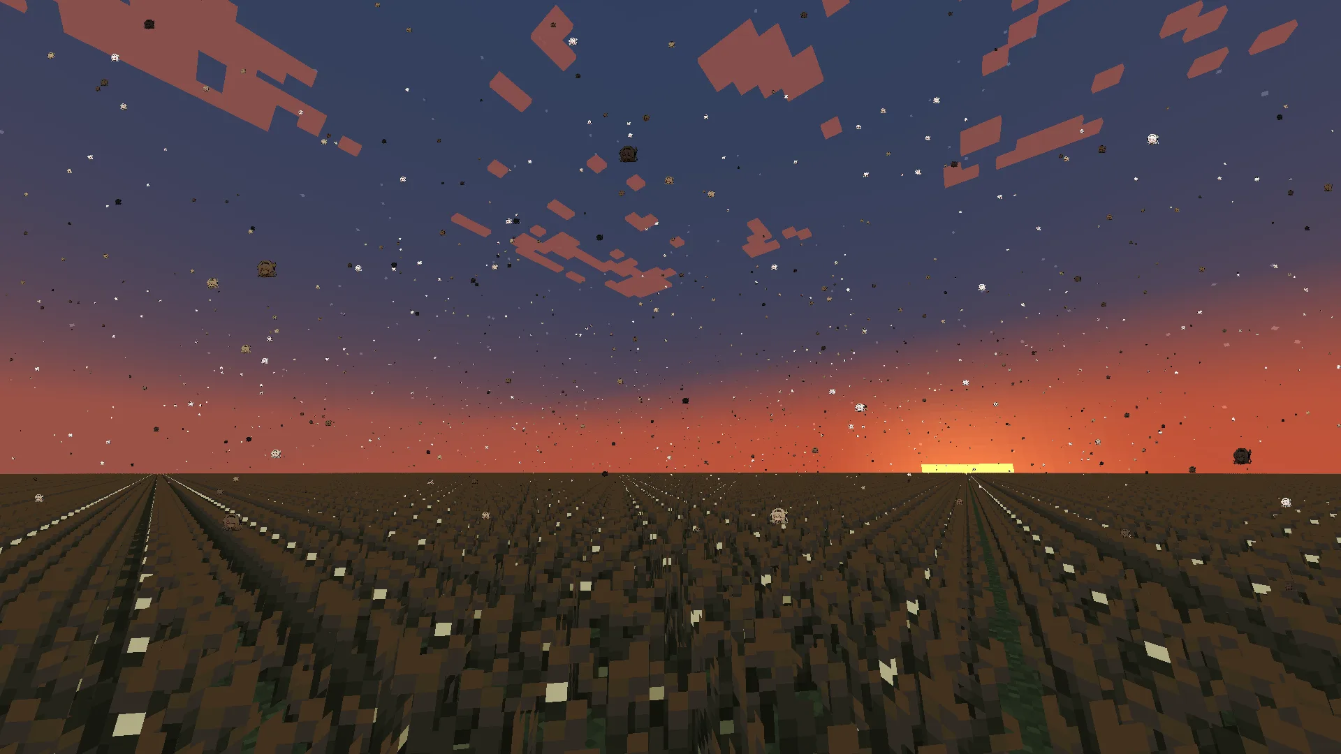 Ресурс-пак firefly fireflies: суперплоский мир с кустами светлячков и множеством летающих светлячков в небе.