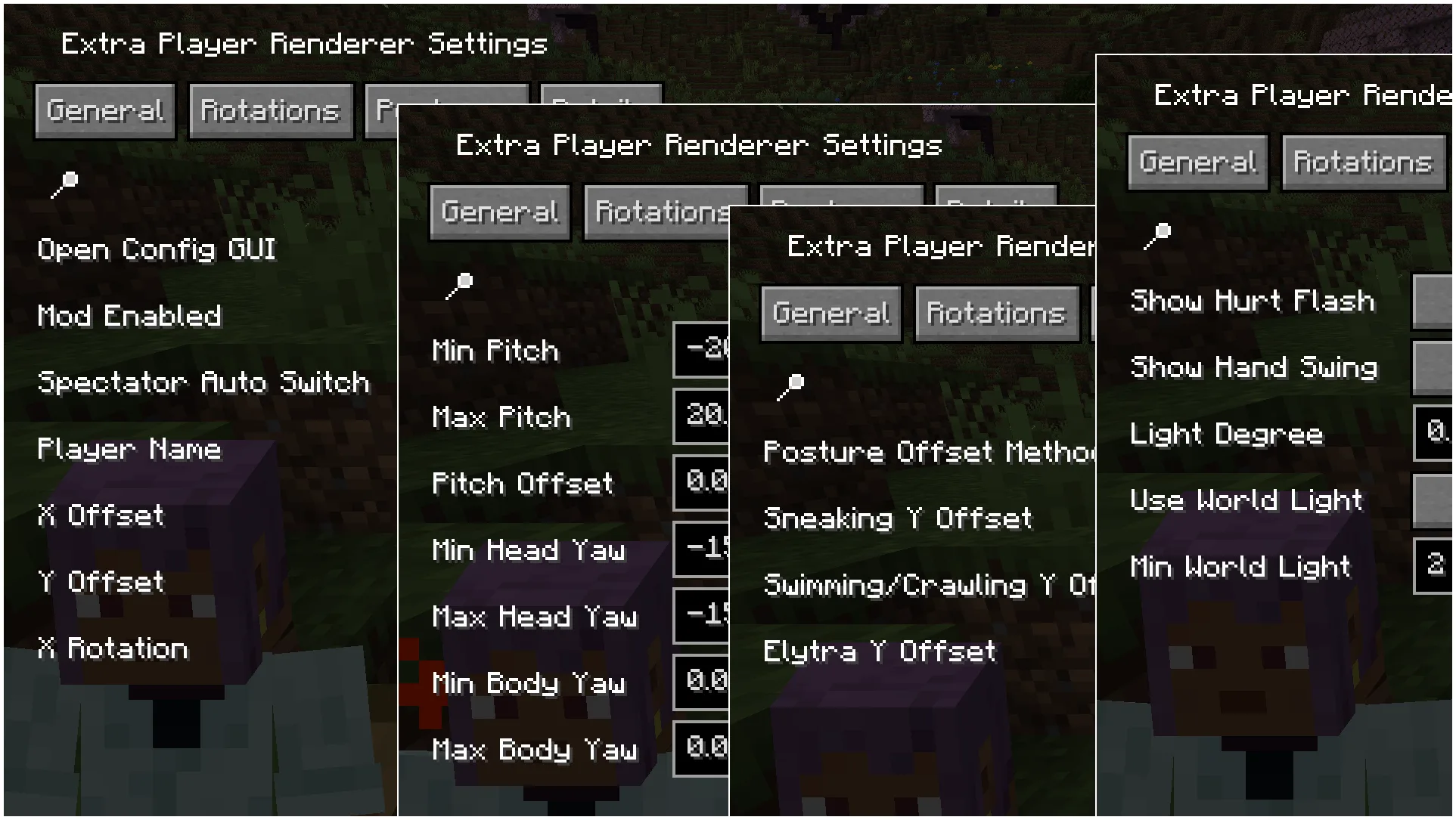 Меню настроек мода ExtraPlayerRenderer
