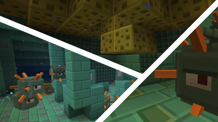 Морской монумент из призмарина с губками и стражами.