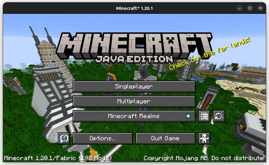 Главный экран Minecraft с темной темой ModMenu