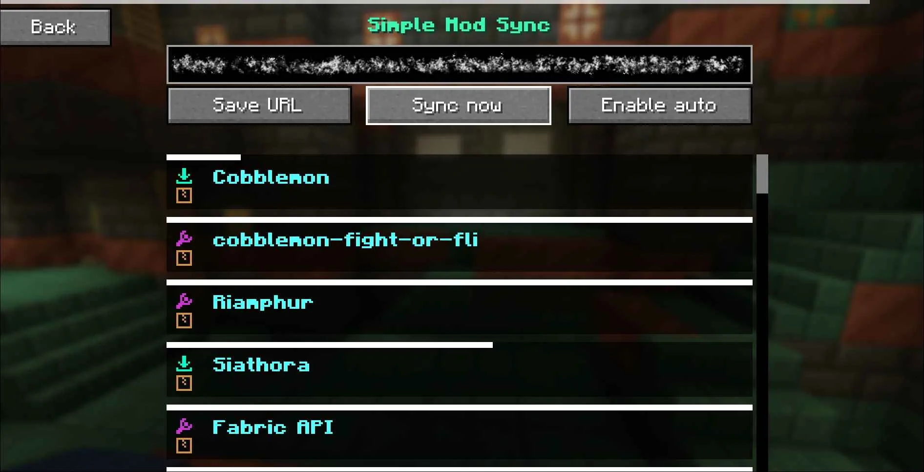 Экран синхронизированного контента Simple Mod Sync