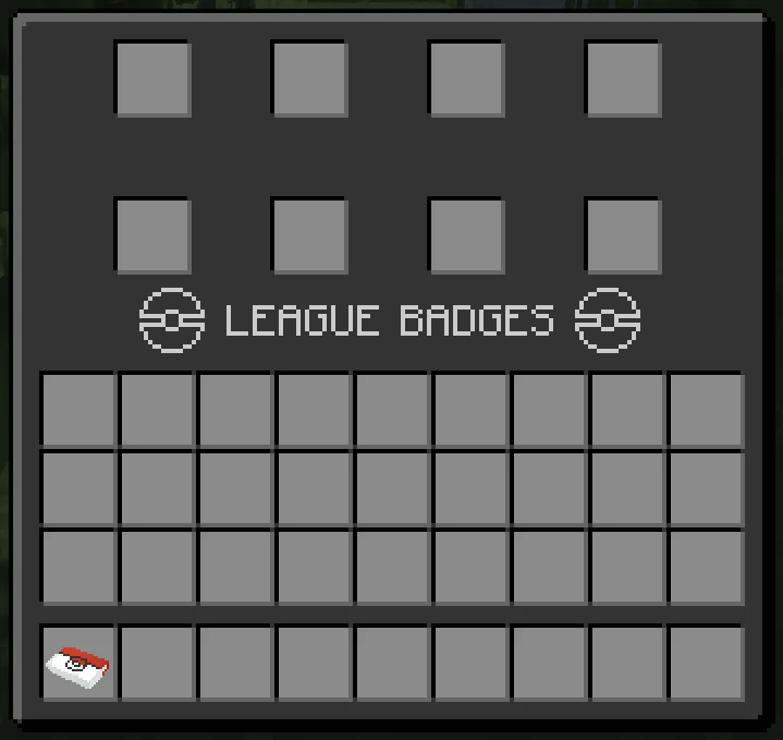 Открытый интерфейс BadgeBox в моде Cobblemon (старый дизайн).