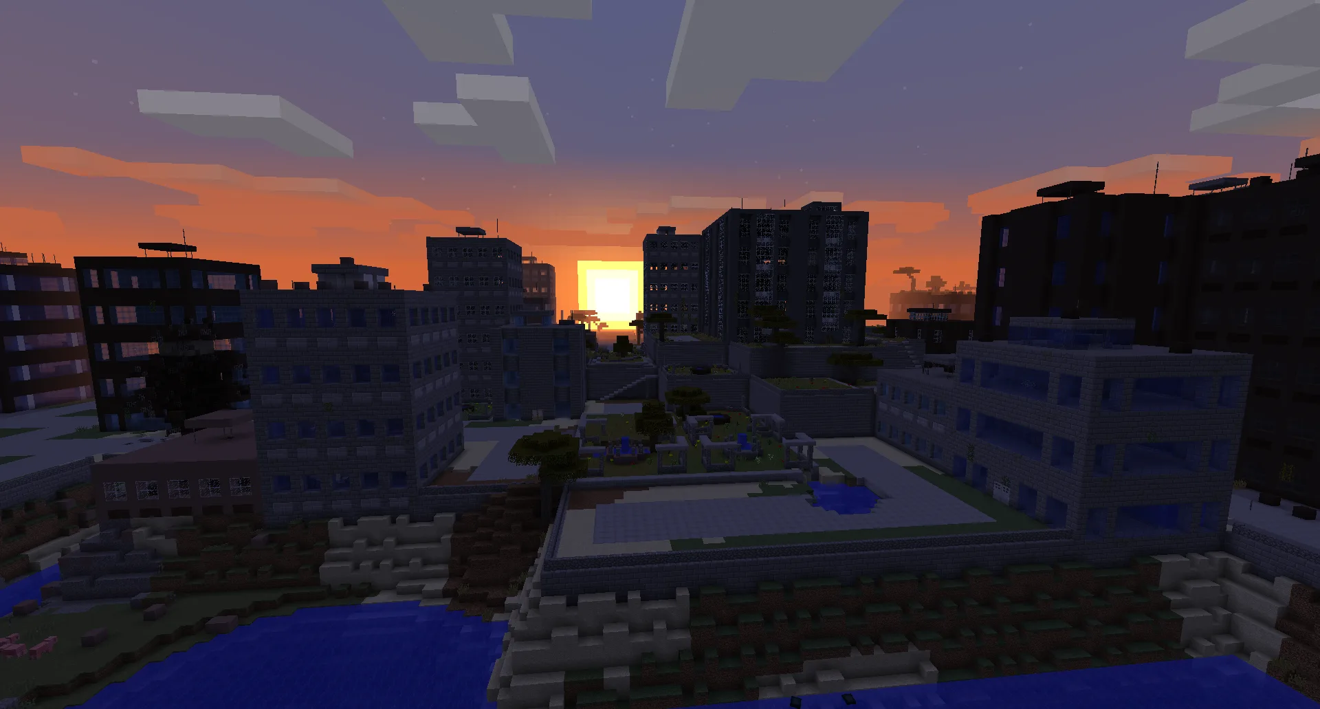 Ночной город в Minecraft, проект The Lost Cities.