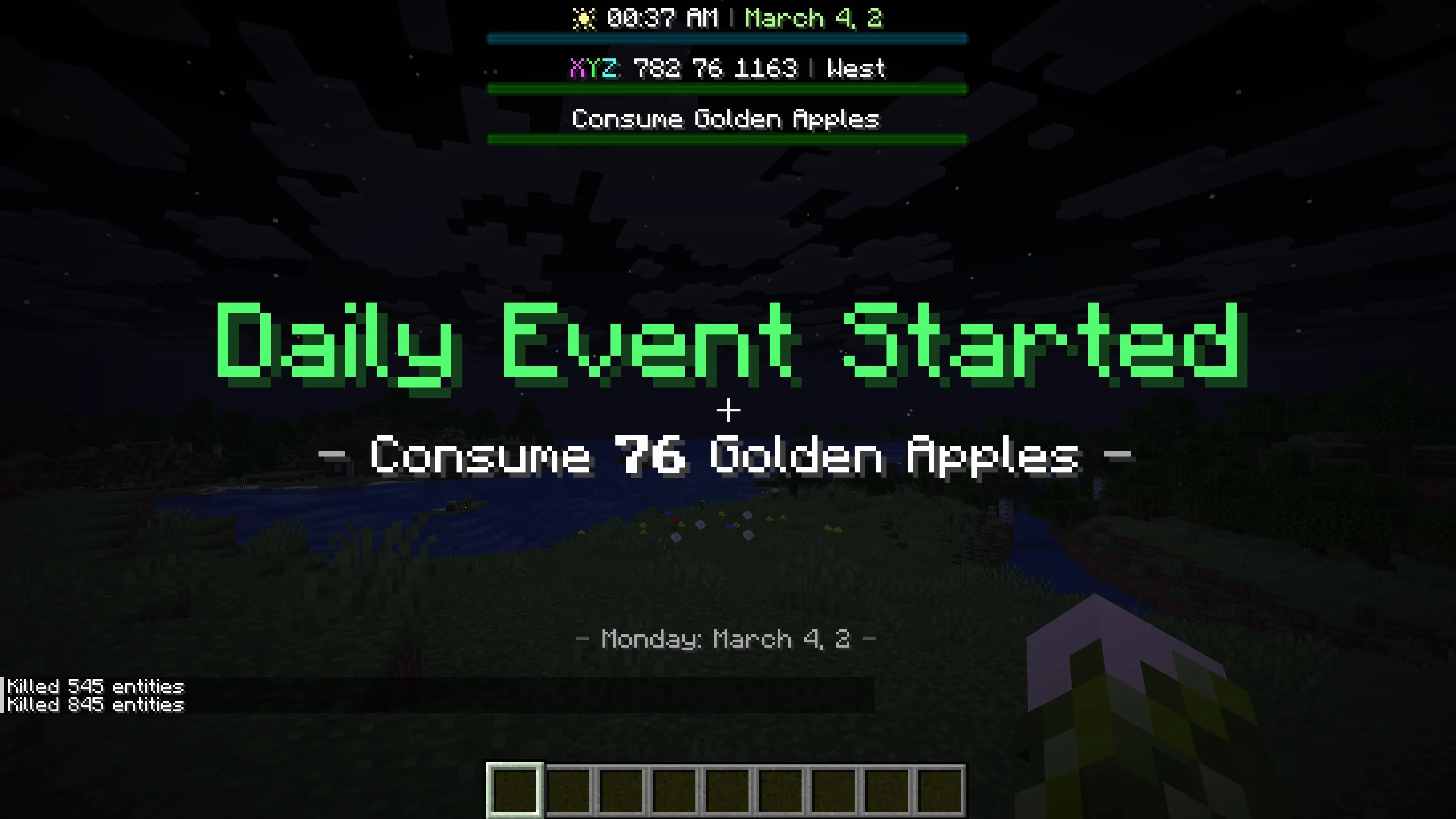 Отображение элементов HUD с датой, координатами и событиями