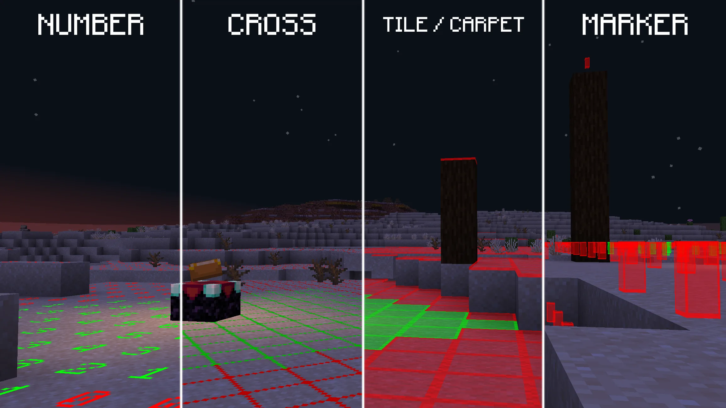 Сравнение уровней освещенности в Minecraft с использованием мода Light Overlay.