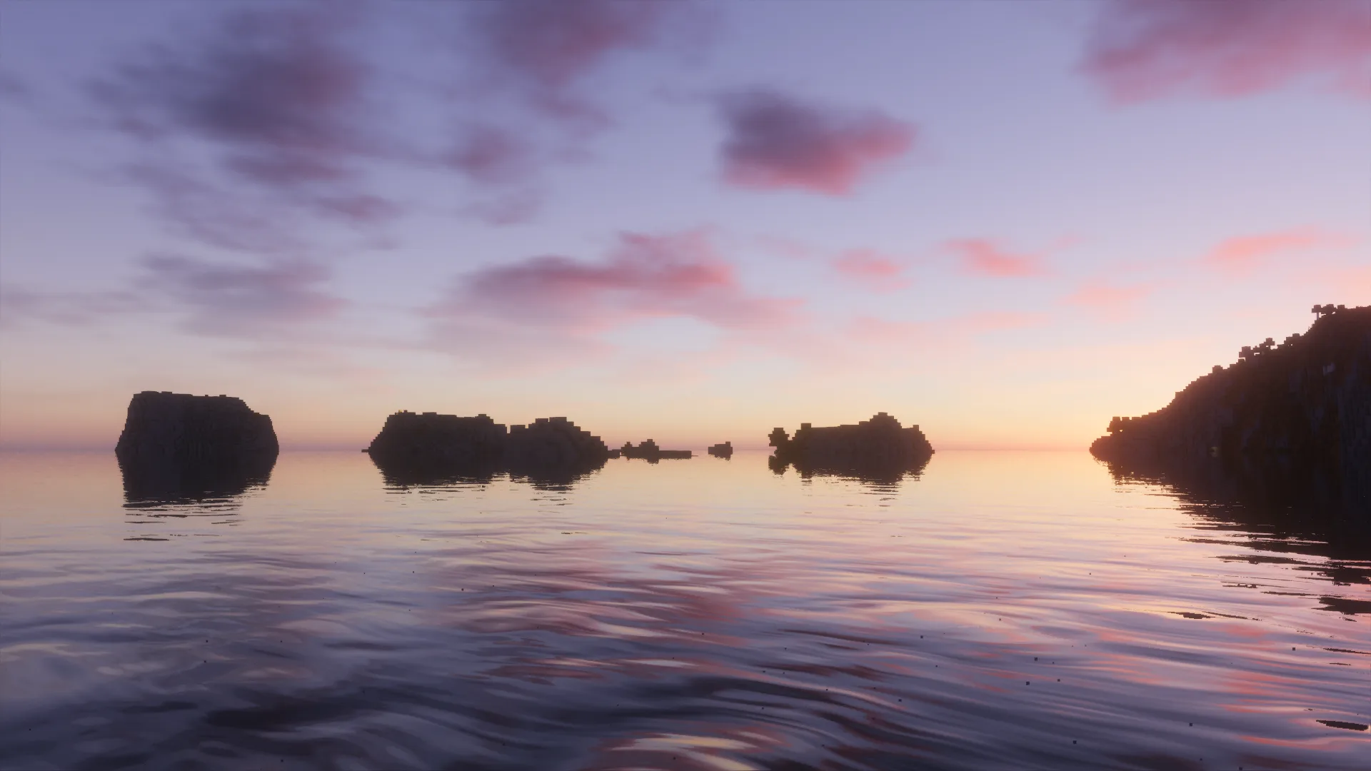 Закат в Minecraft с шейдерами Forget-Me-Not.