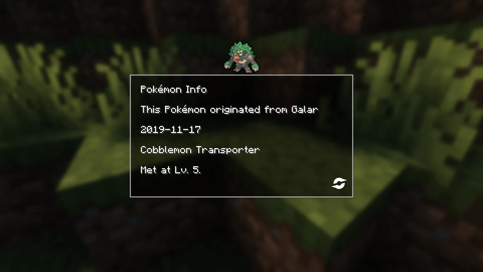 Изображение покемона из региона Галар для мода Cobblemon Extra Data.
