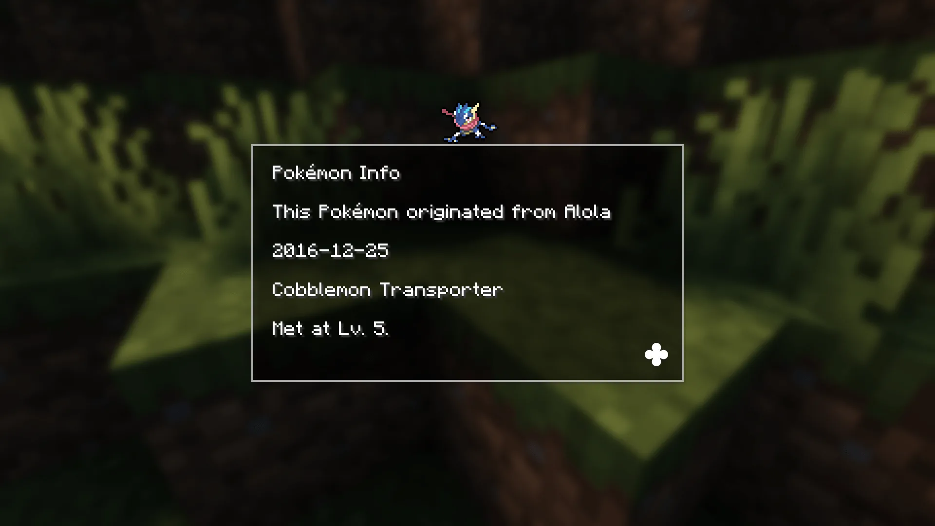 Скриншот покемонов из региона Алола в моде Cobblemon Extra Data.