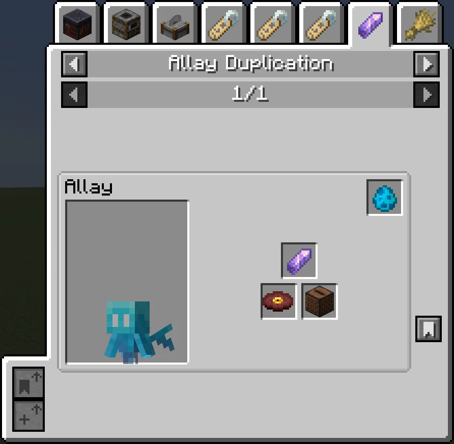 Интерфейс Minecraft, показывающий рецепт размножения аллея.