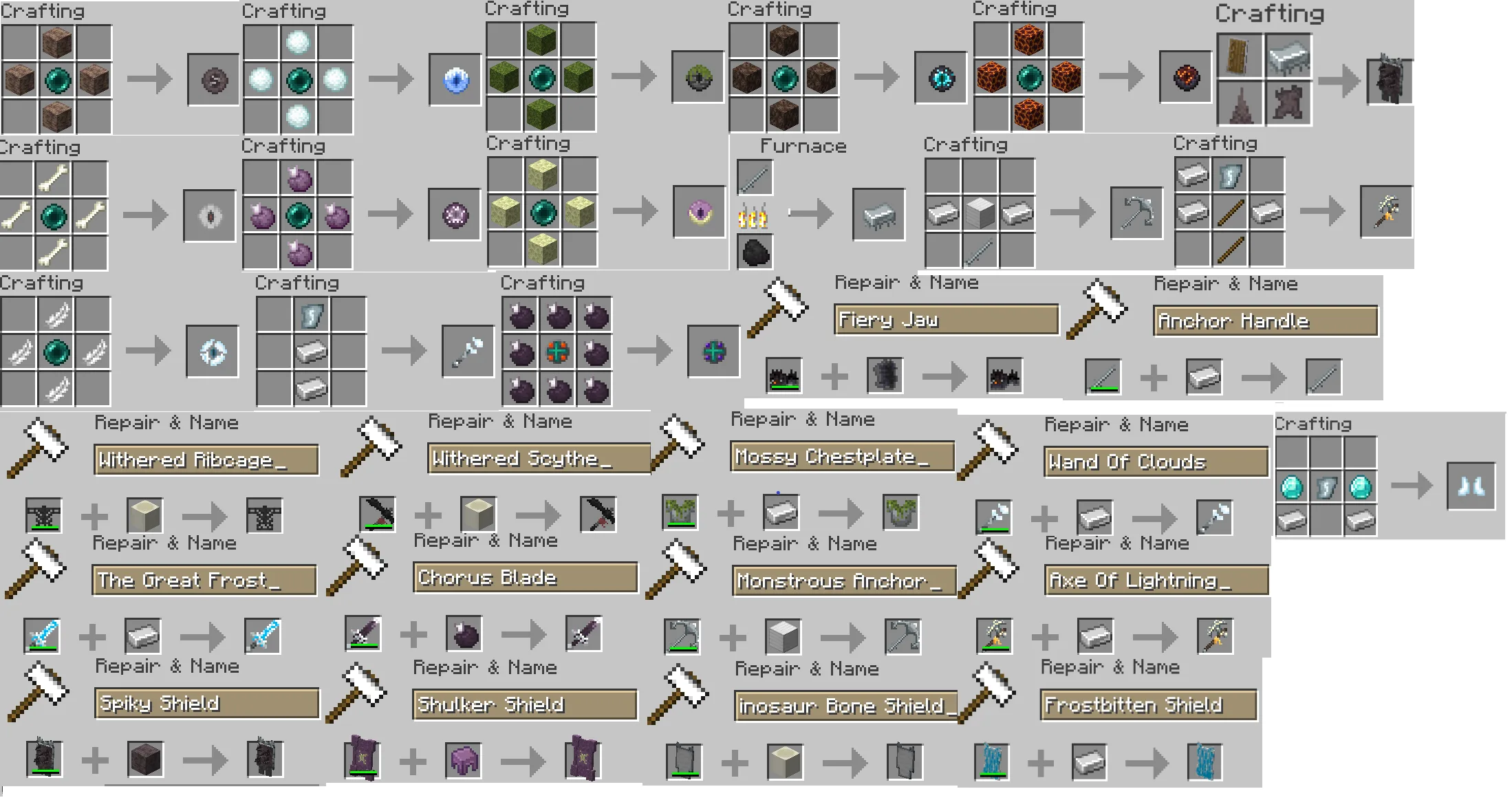 Интерфейс рецептов мобов из проекта Legendary Monsters.