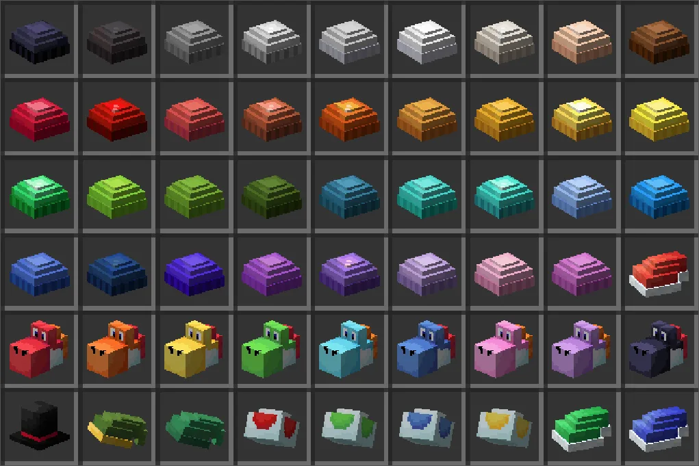 Игровые персонажи в шапках-бини и головных уборах из видеоигр в стиле Minecraft.