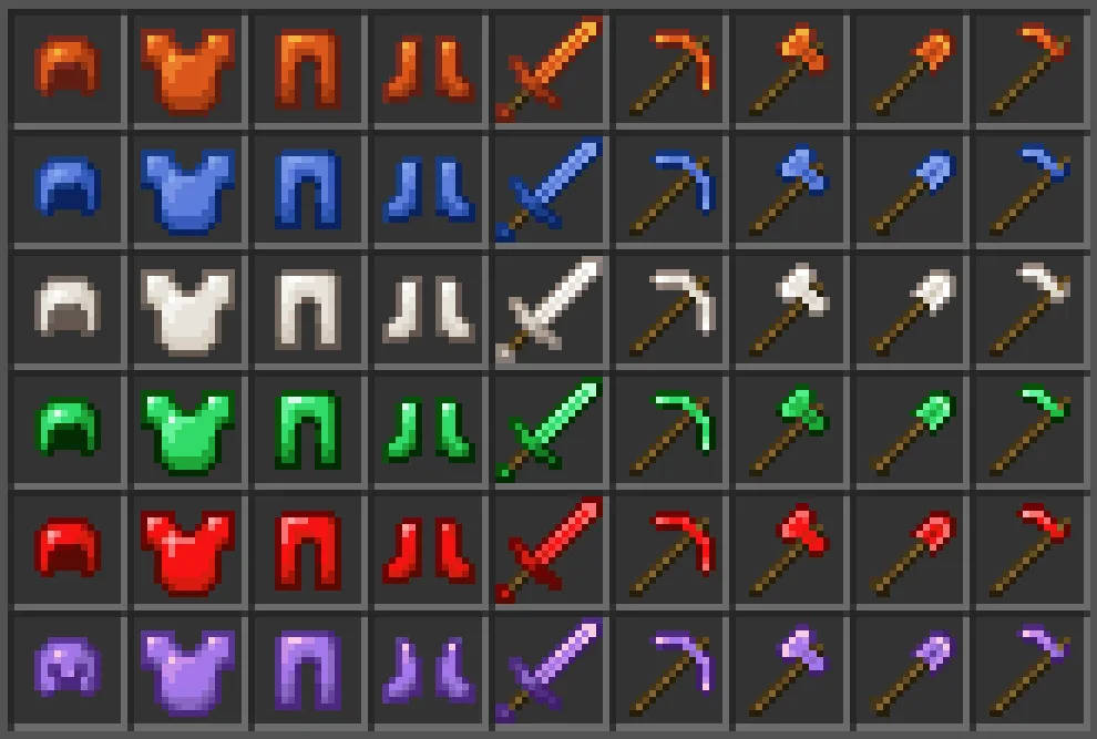 Набор кастомной брони и инструментов из дата-пака Vanilla+.