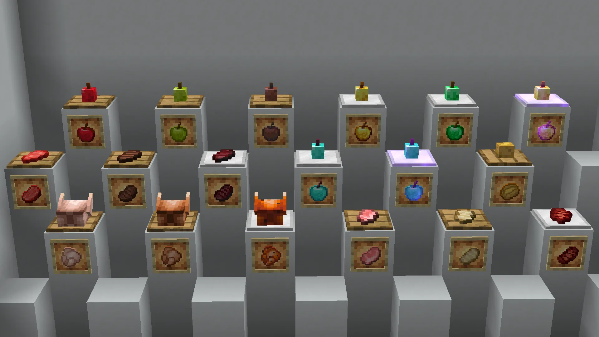 3D-модели еды в рамках из проекта Vanilla+, активируемые переименованием предметов.