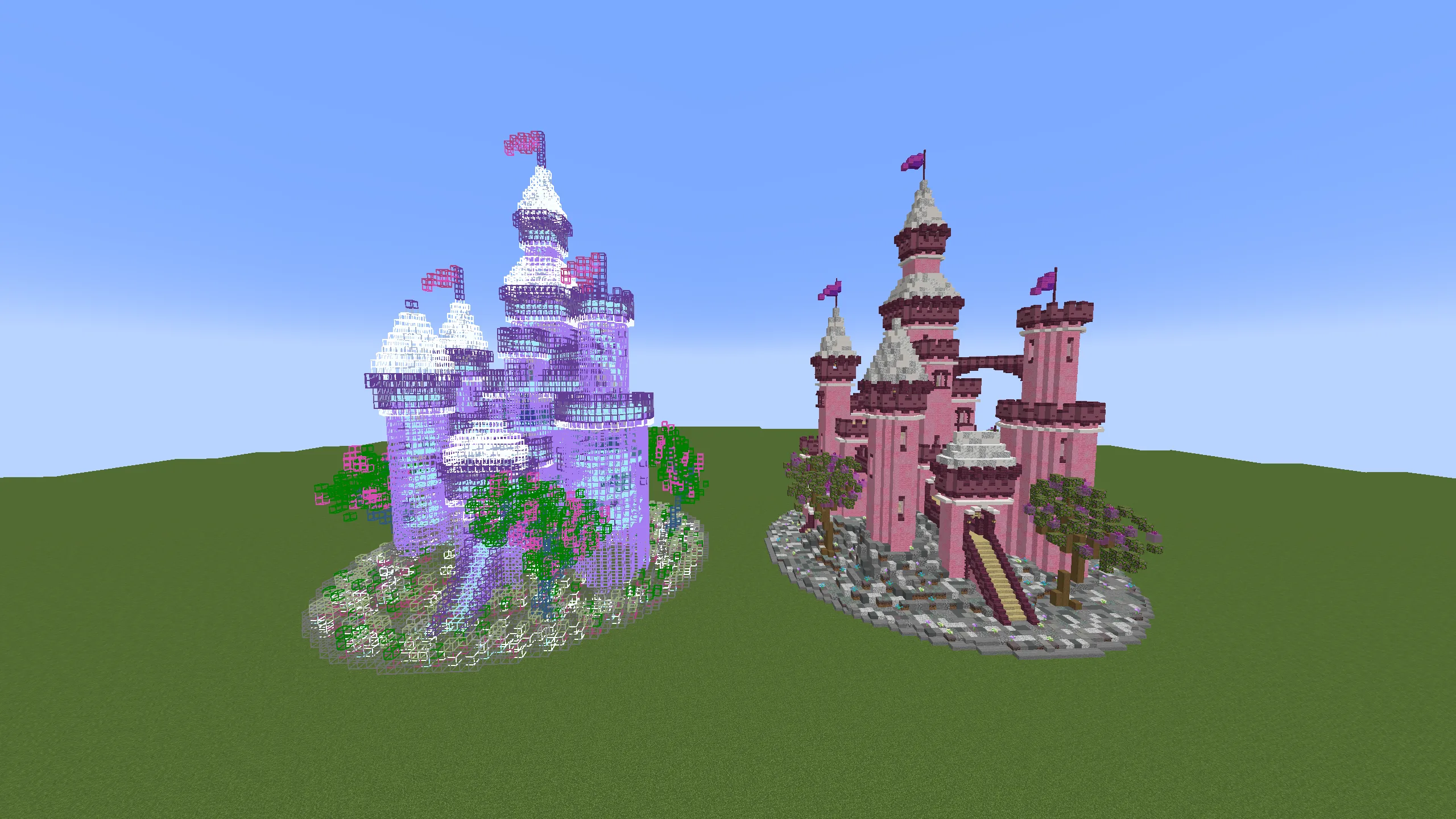 Интерфейс Minecraft с функцией предпросмотра и размещения построек BuildPaste.