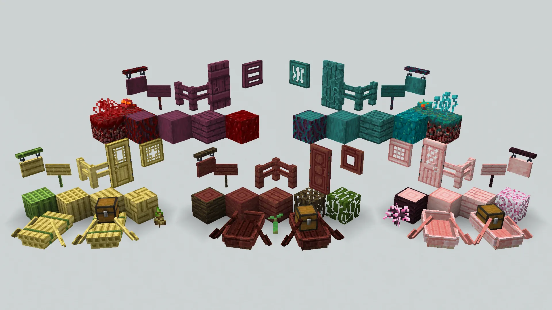 Набор деревянных предметов в стиле Programmer Art для Minecraft.