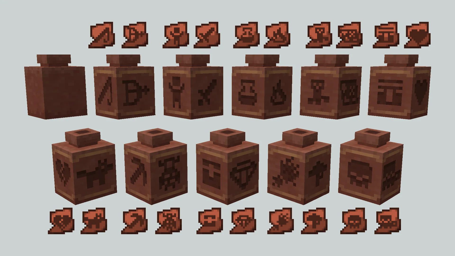 Скриншот игровых предметов — осколков керамики в стиле Programmer Art.