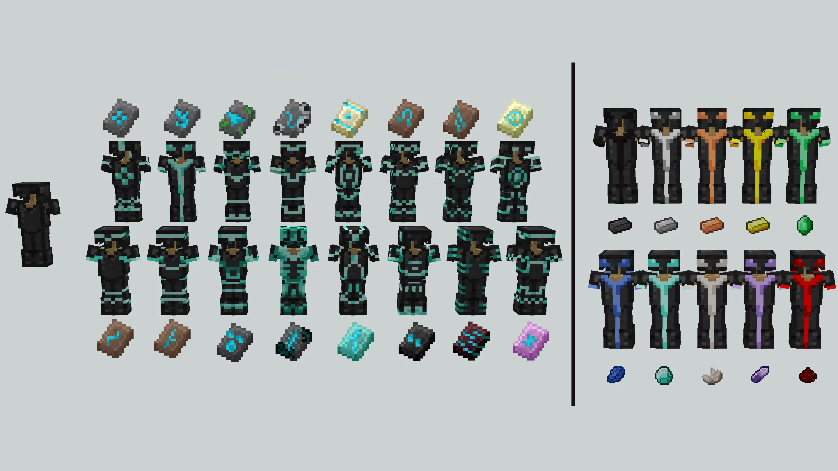 Текстуры отделки брони в стиле классического оформления Minecraft.