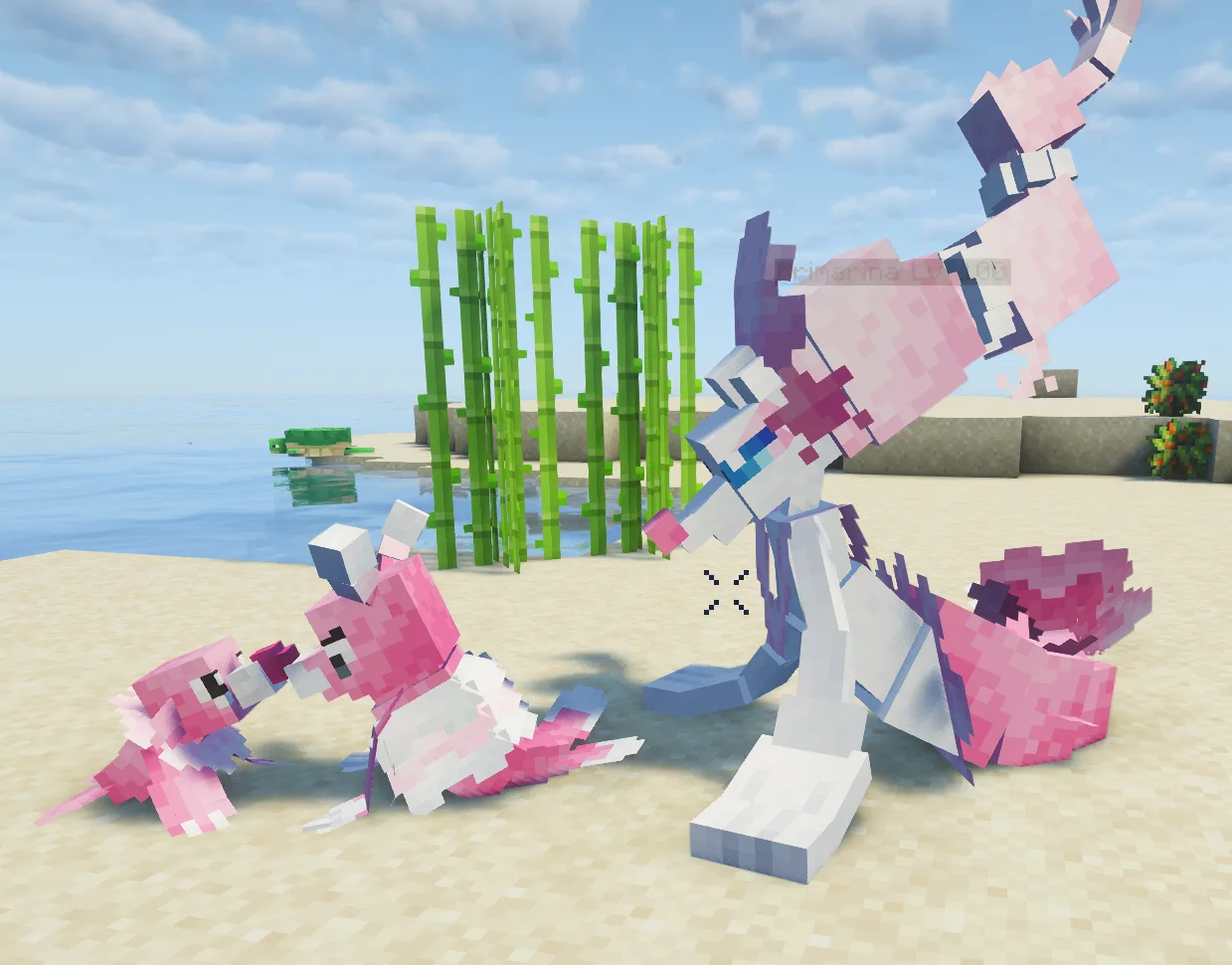 Модели покемонов Попплио, Брионн и Примарина в розовой расцветке из набора The Pinkan Pokémon Pack.