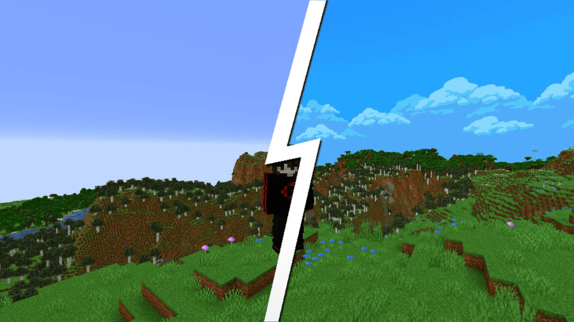 Сравнение до и после установки ресурс-пака Anime Sky