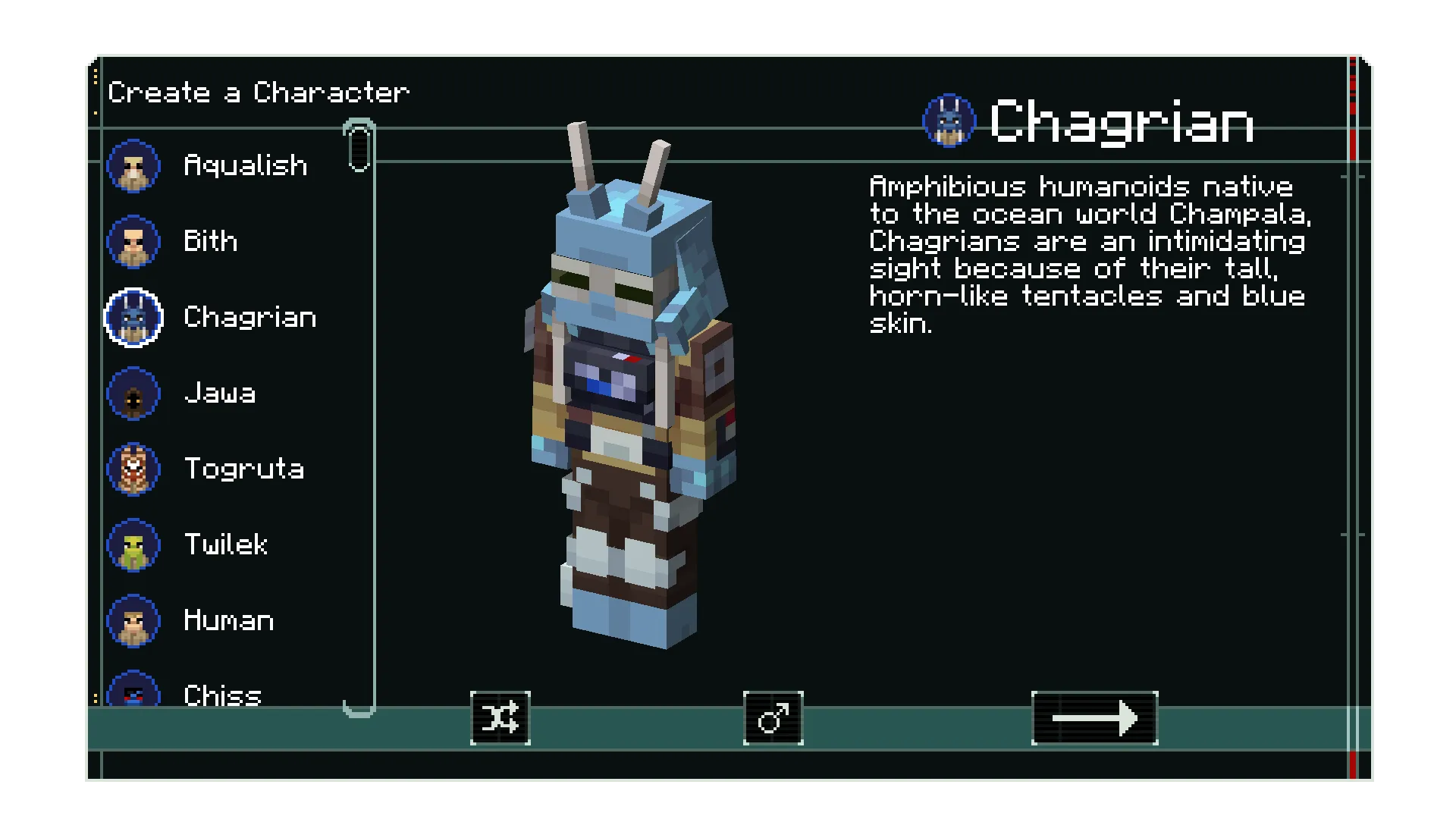 Меню персонажа из мода Cresh: A Star Wars UI Overhaul для Minecraft.