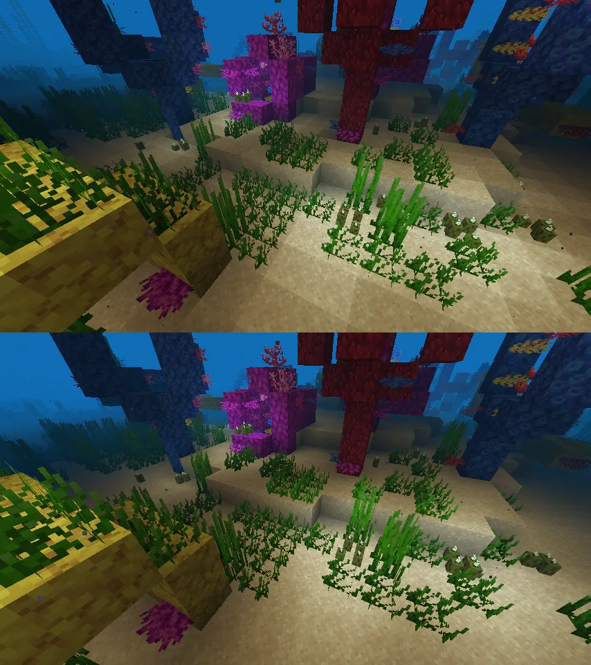 Скриншот с улучшенным освещением под водой в Minecraft с модом Sodium.