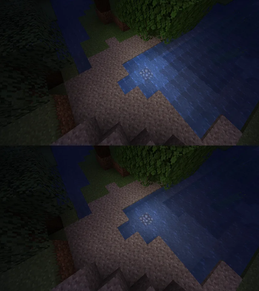 Улучшенное плавное освещение жидкостей в Minecraft.