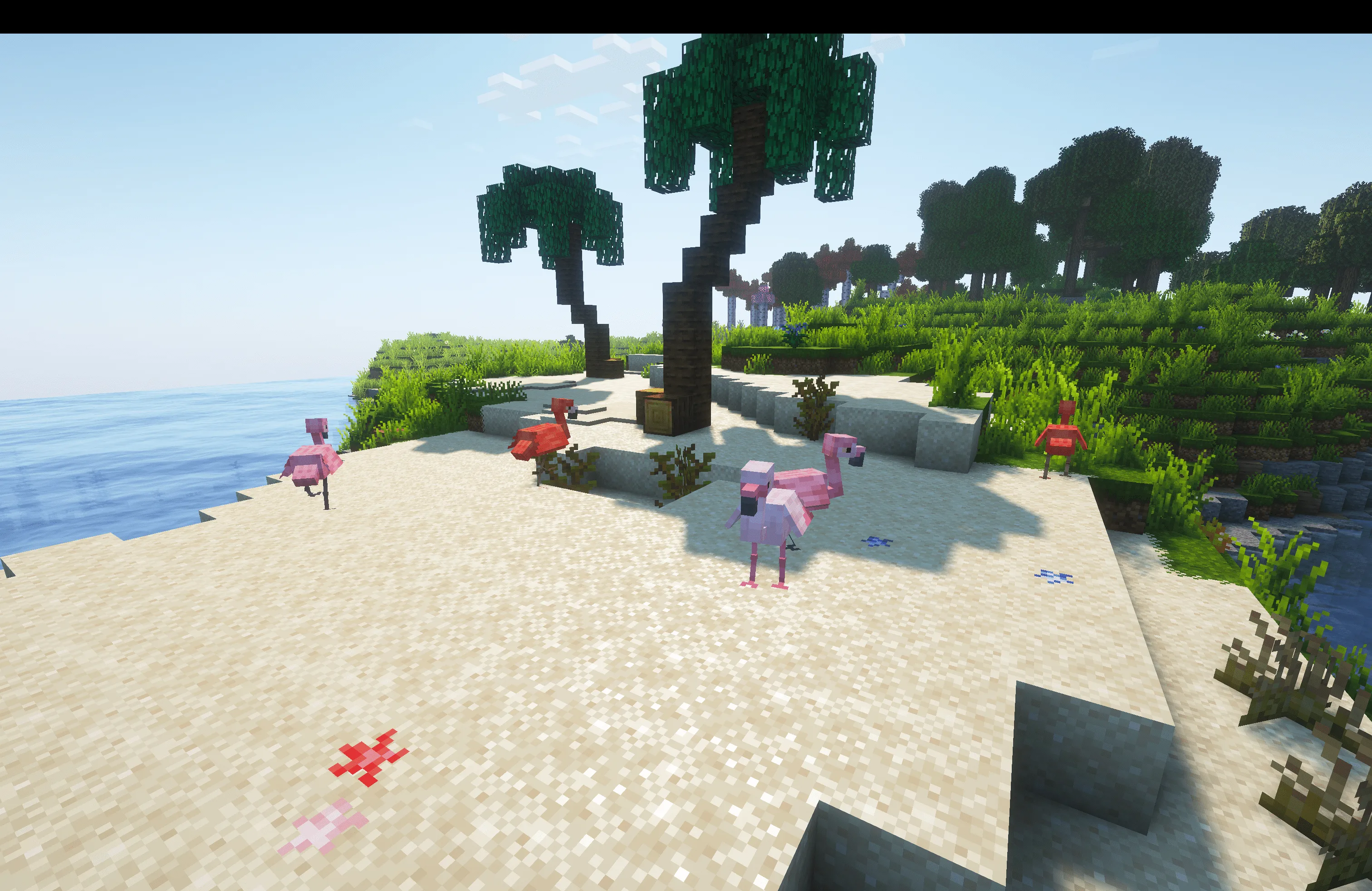 Фламинго в Minecraft из мода WilderNature.