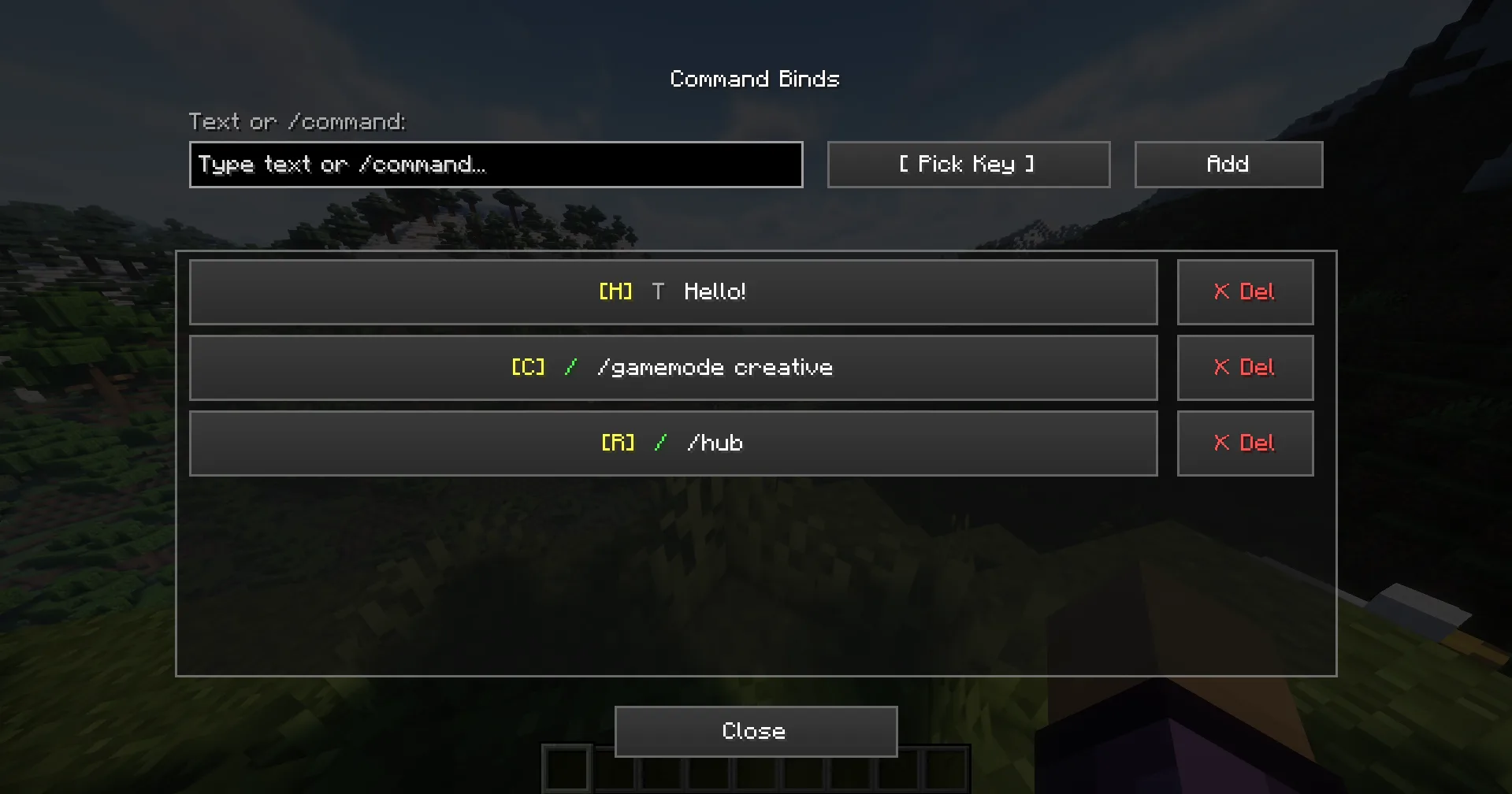 Интерфейс настроек мода Command Binds