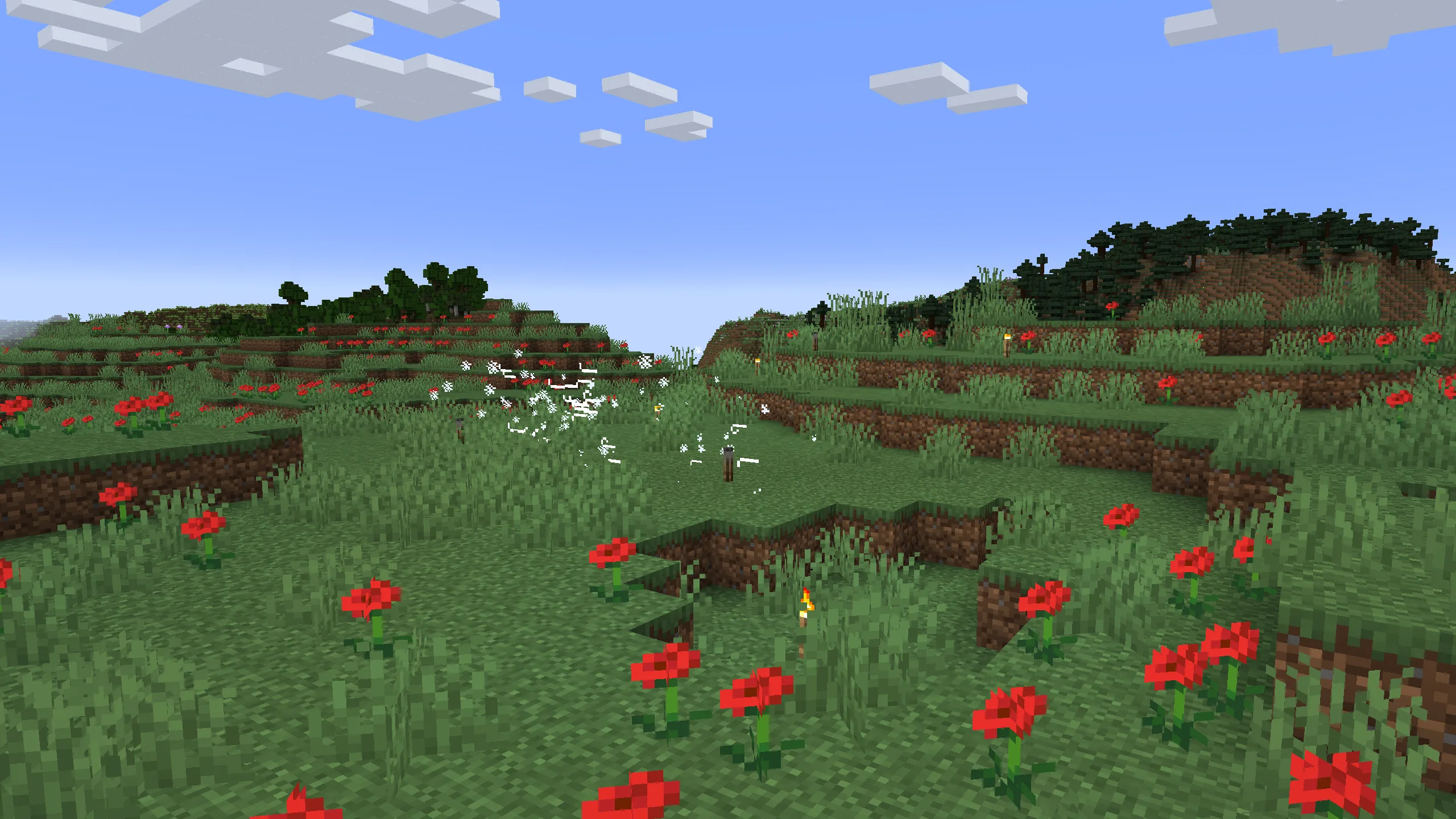 Заснеженный луг с эффектом ледяного ветра в Minecraft.