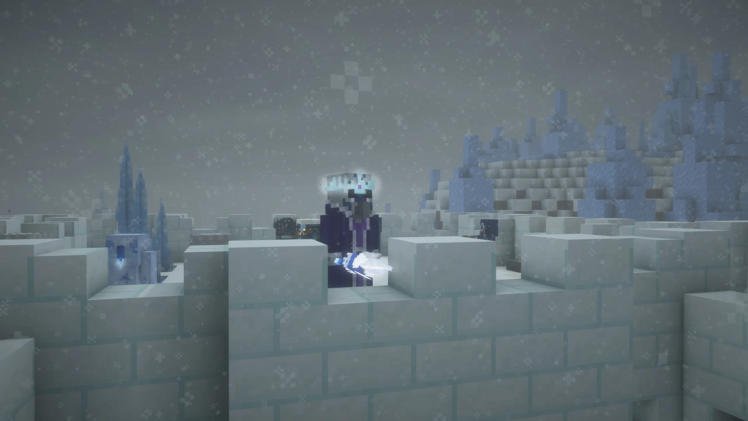 Фростолог охраняет свой замок в Minecraft, вид с шейдерами BSL.