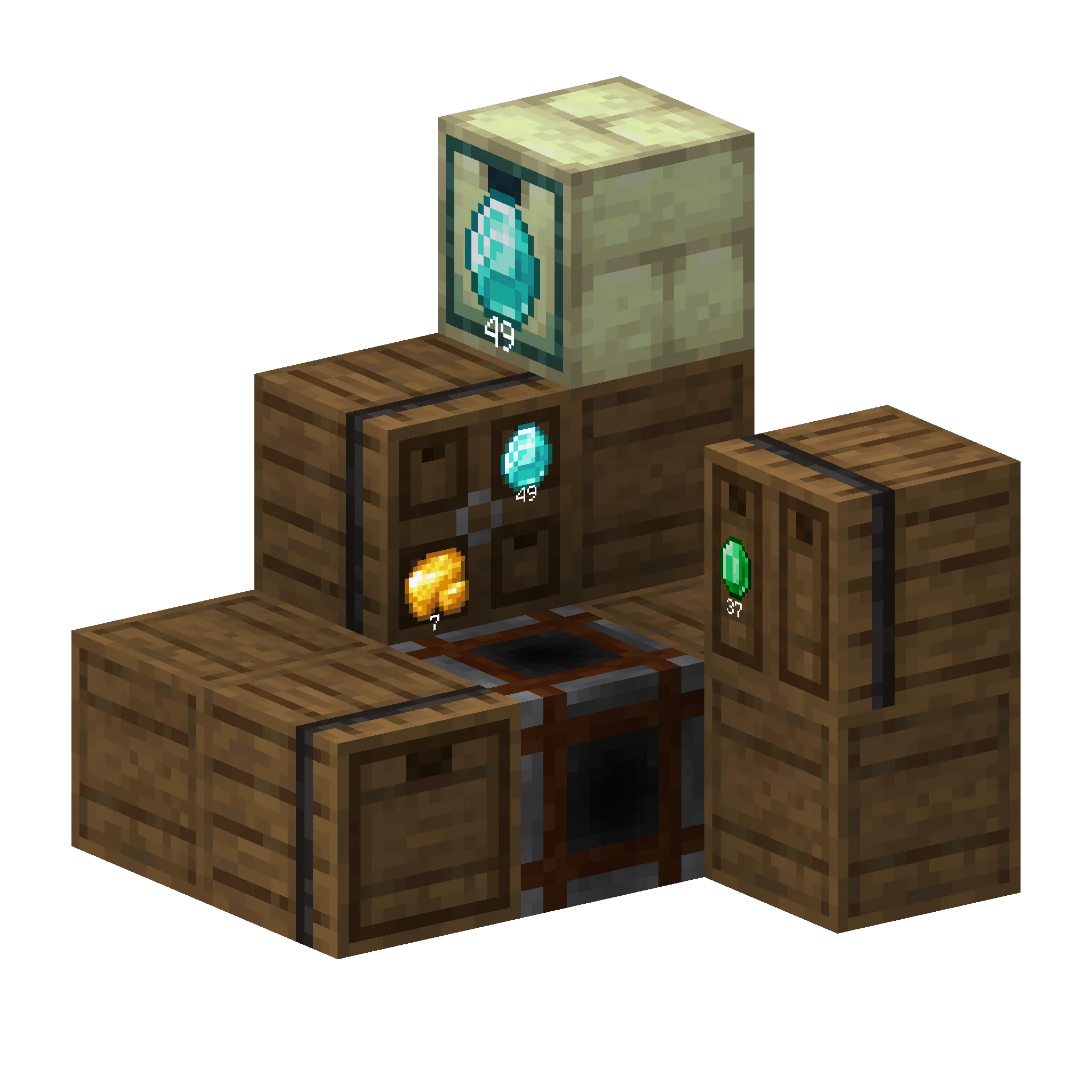 Изометрический рендер кучи ящиков из мода Extended Drawers.