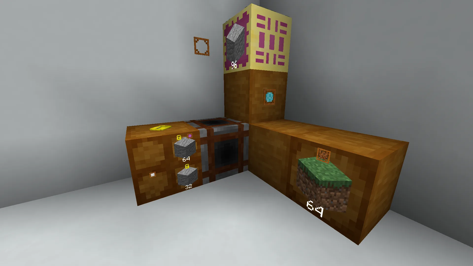 Блоки и предметы из мода Extended Drawers в стиле Programmer Art.