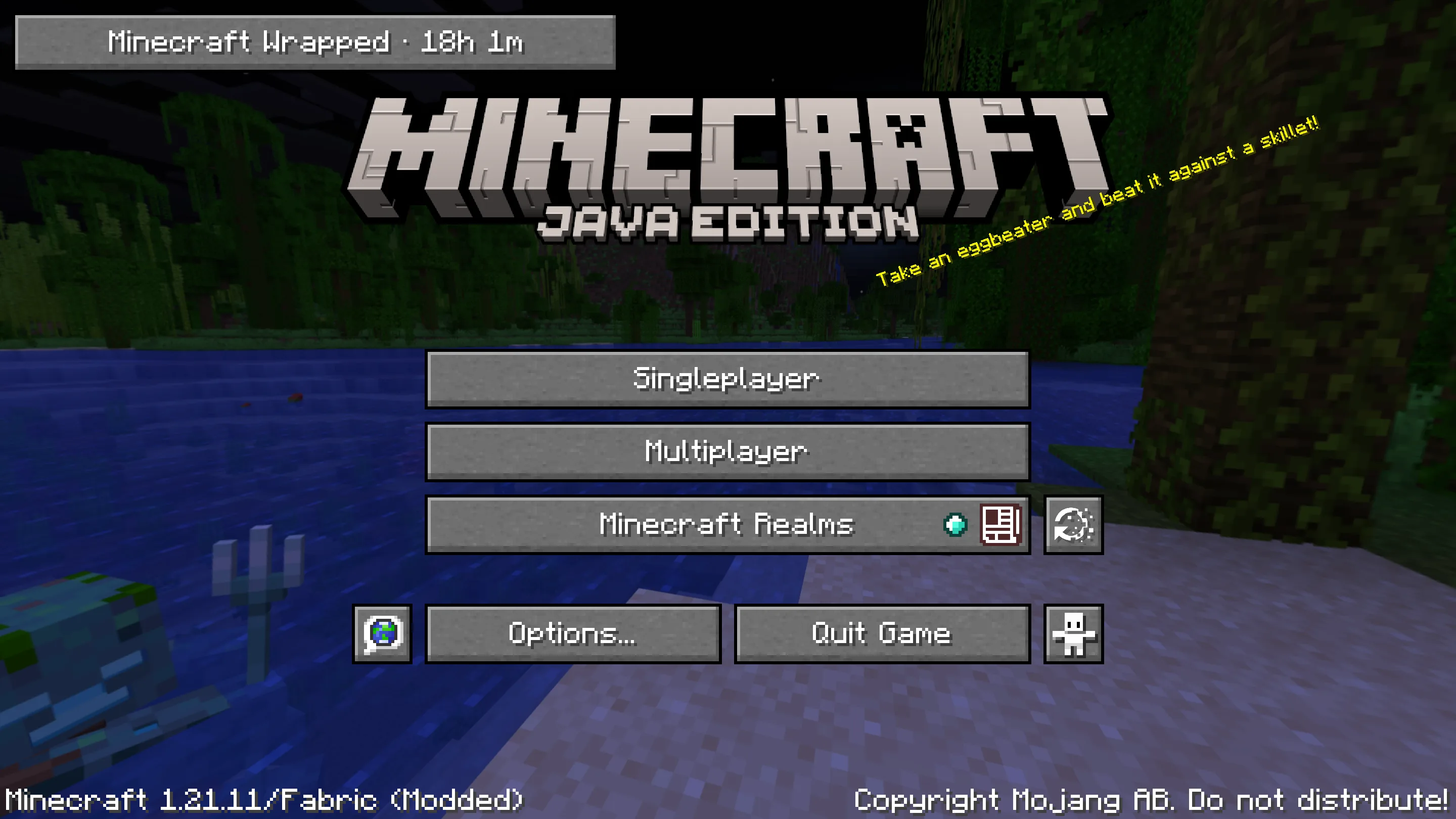Главный экран Minecraft с кнопкой перехода к статистике мода Wrapped