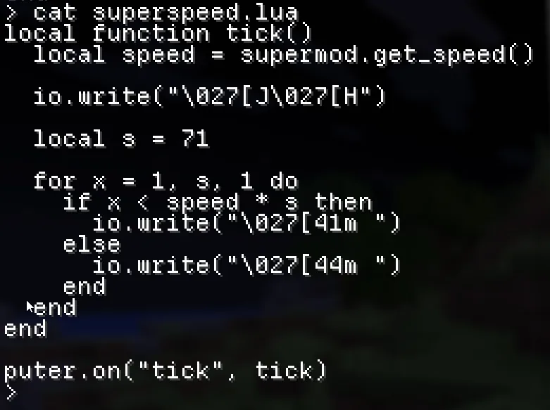 Скрипт Superspeed.lua с индикатором скорости работы сессии в моде Super Mod