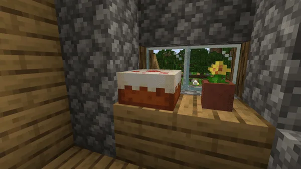 Частицы в виде крошек, появляющиеся при поедании торта в Minecraft.