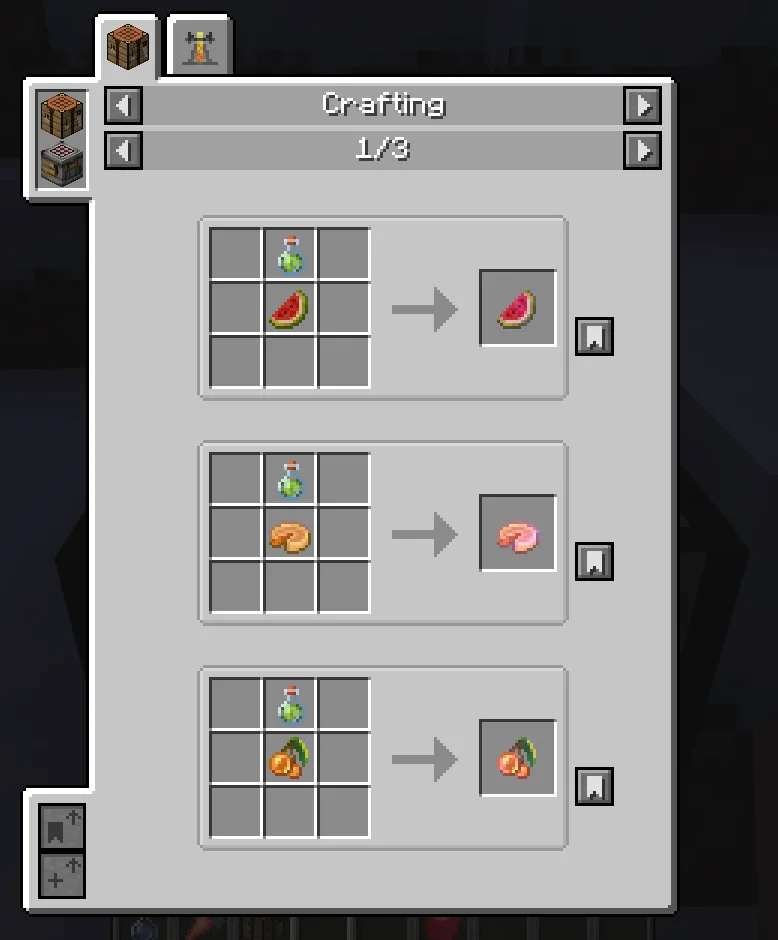 Отображение рецептов Potion Fruit в JEI