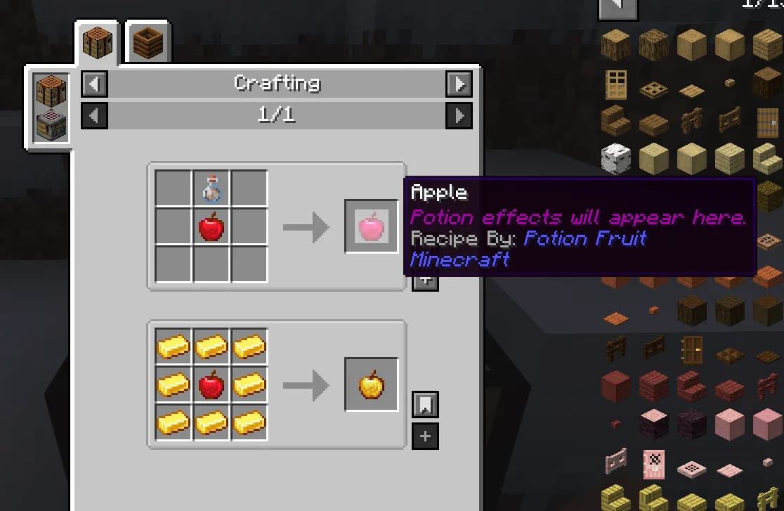 Просмотр рецептов Potion Fruit в JEI