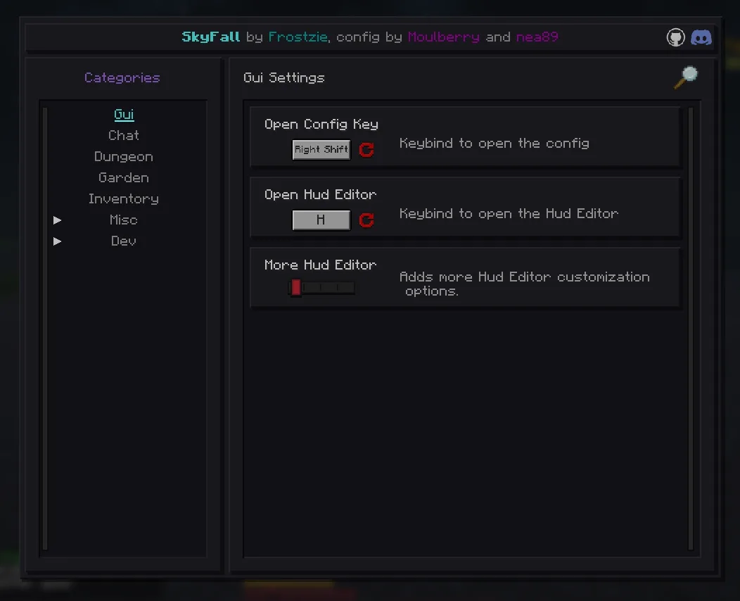 Меню настроек мода SkyFall