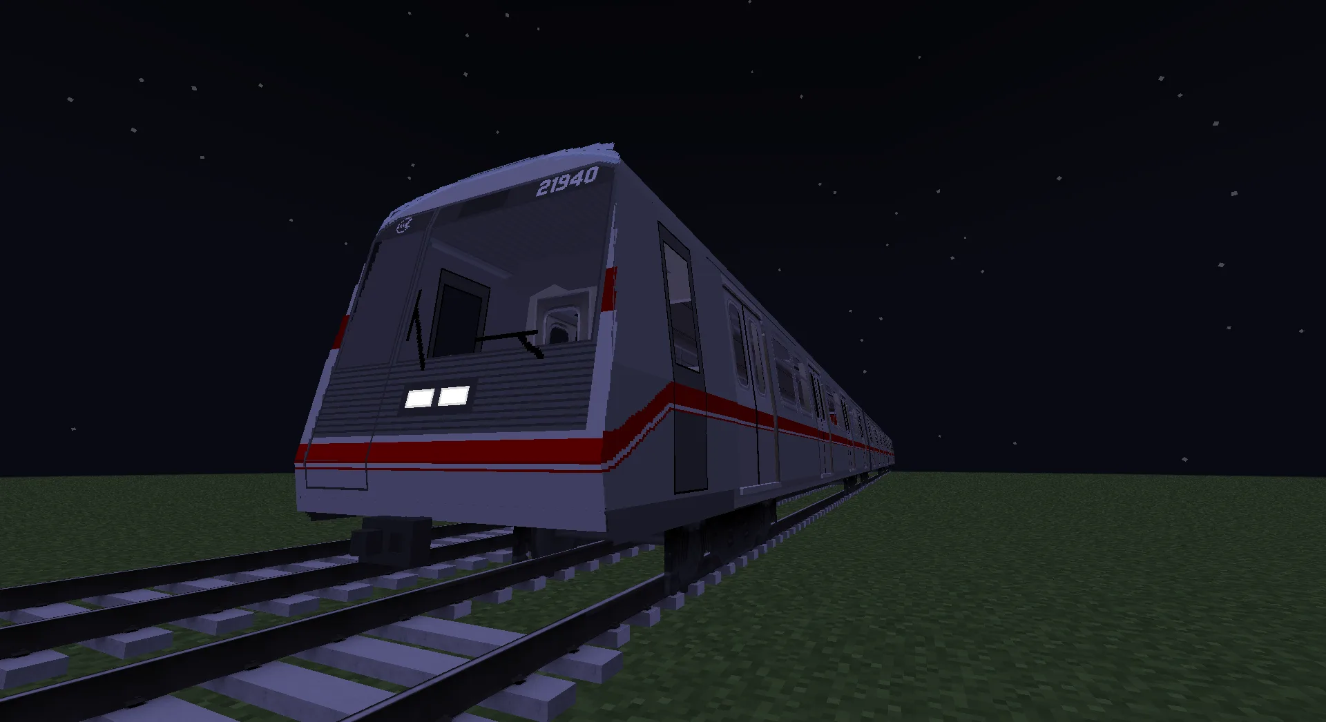 Поезд Osaka Metro 21 Series в игре Minecraft на тестовой карте.