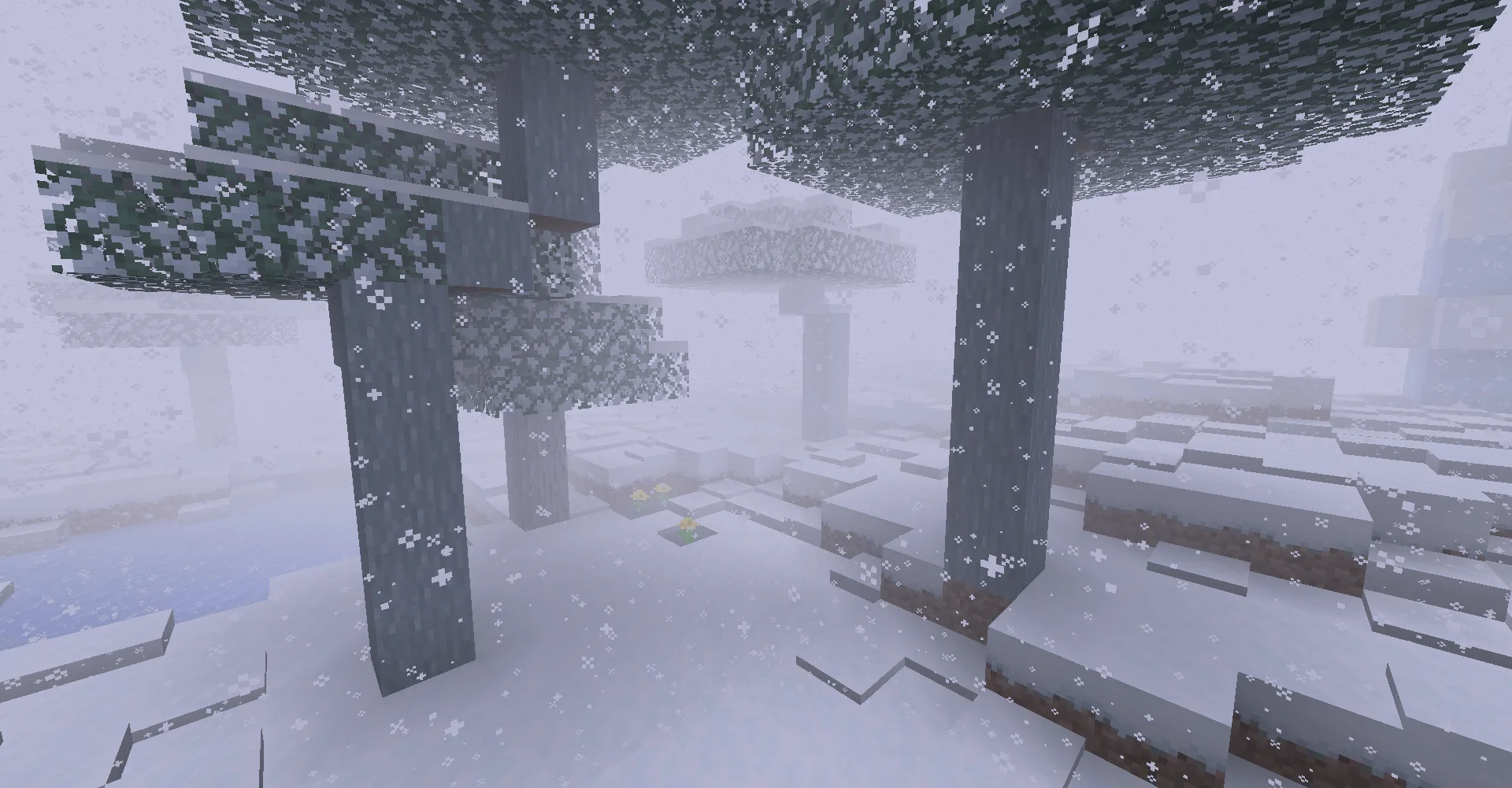 Вид саванны в стиле Minecraft с зимним биомом мода Primal Winter.
