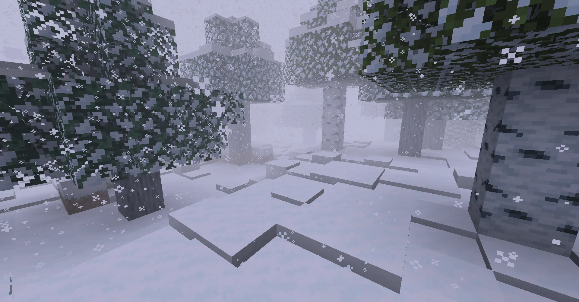 Зимний лесной пейзаж в Minecraft из проекта Primal Winter.
