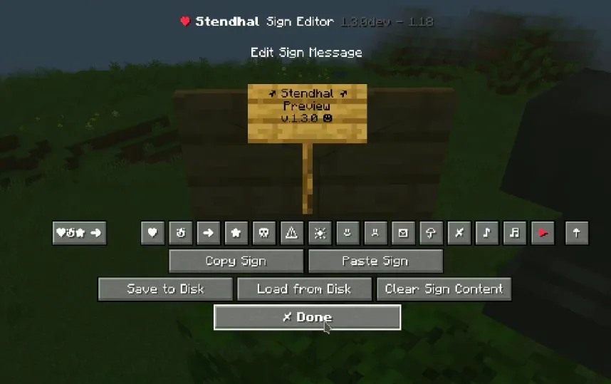 Интерфейс редактора табличек Stendhal в Minecraft.