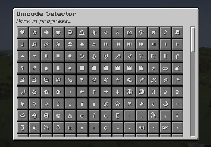 Интерфейс выбора Unicode-символов в проекте Stendhal.